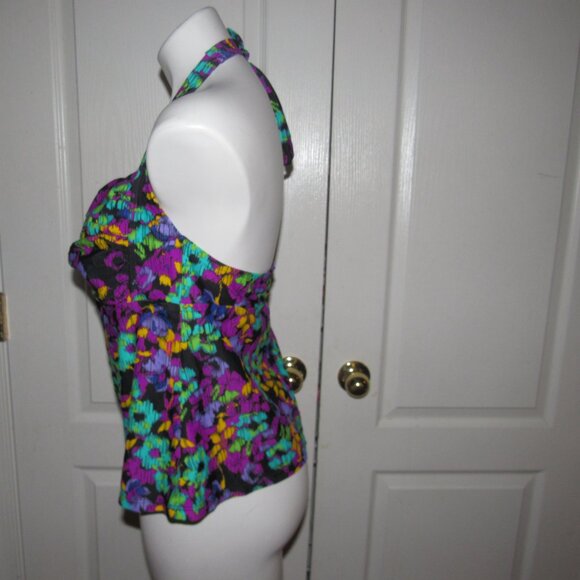 Allen B. by Allen Schwartz Tankini Top Size 16W | Bright Floral Halter Swim Top - Picture 2 of 6